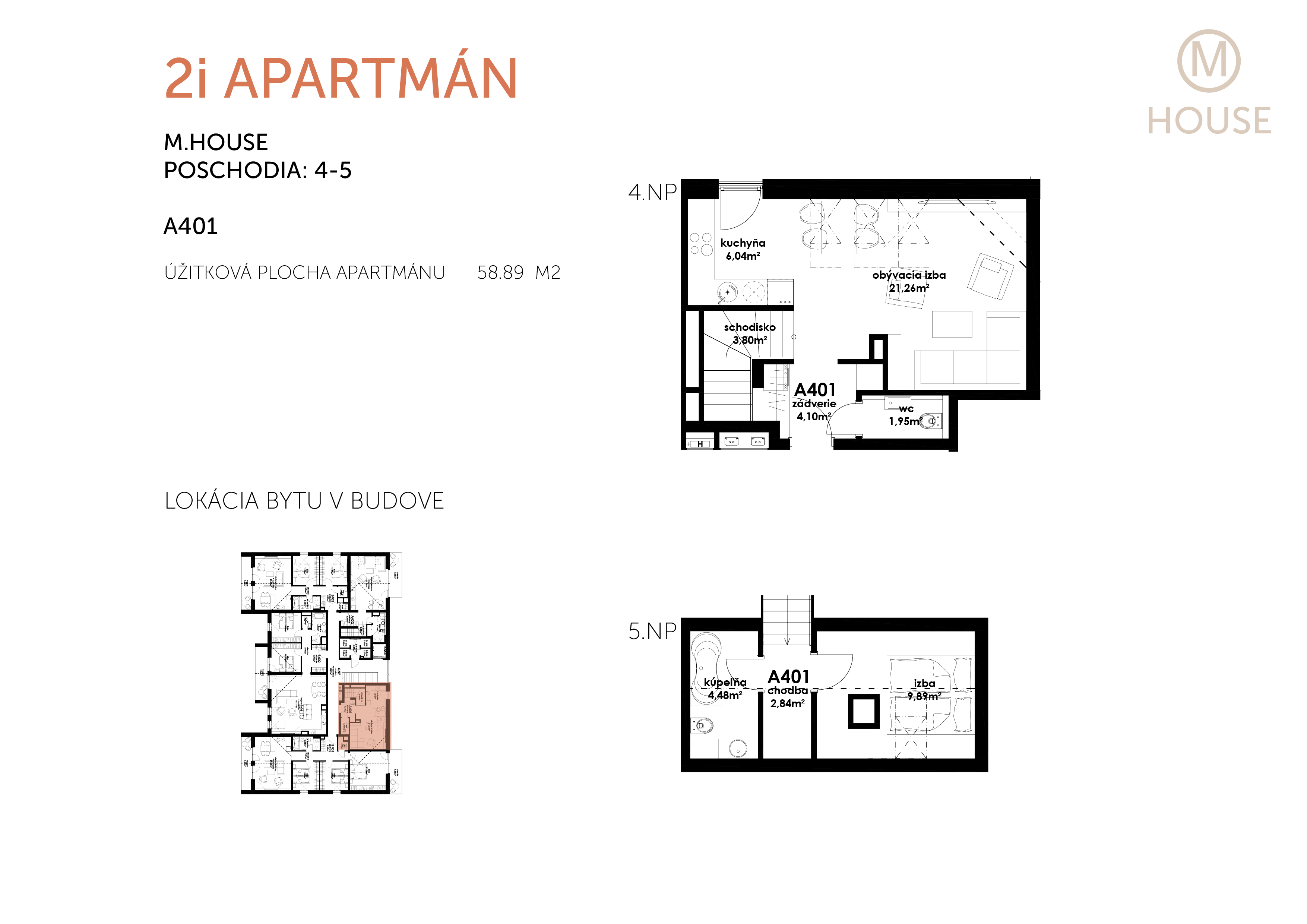Predané: NOVOSTAVBA Apartmán 2 IZBOVÝ, na dvoch podlažiach, M-HOUSE, MALACKY CENTRUM, 58,89M2-5